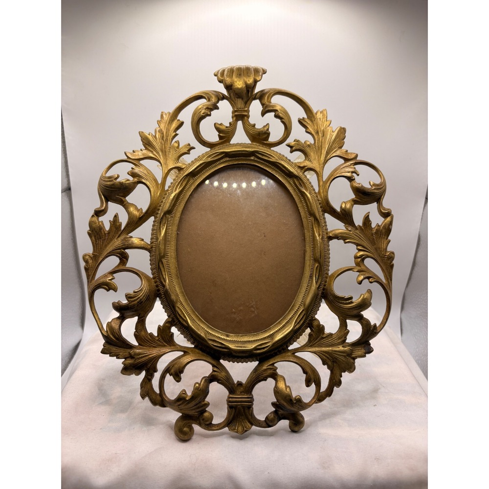Vintage Ornate Brass Oval Picture Frame Victorian Scroll Filigree Gold 8x10